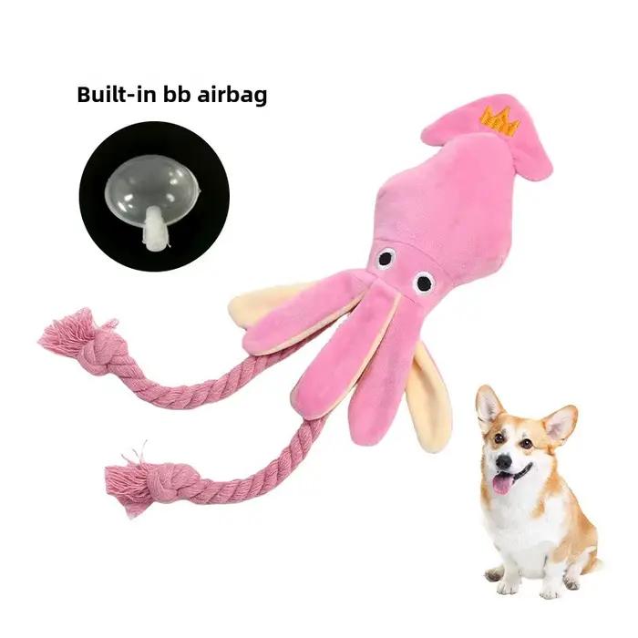 Jouet à mâcher interactif pour chien en peluche pieuvre couineuse avec queue en corde de coton tressée, pour chiot et chien de petite et moyenne taille