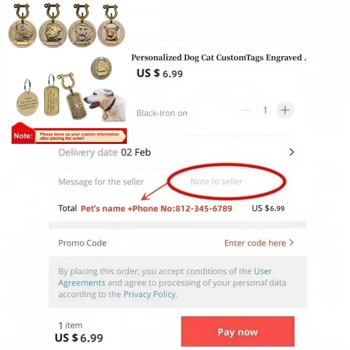 Pendentif d'identification personnalisé pour collier de chien
