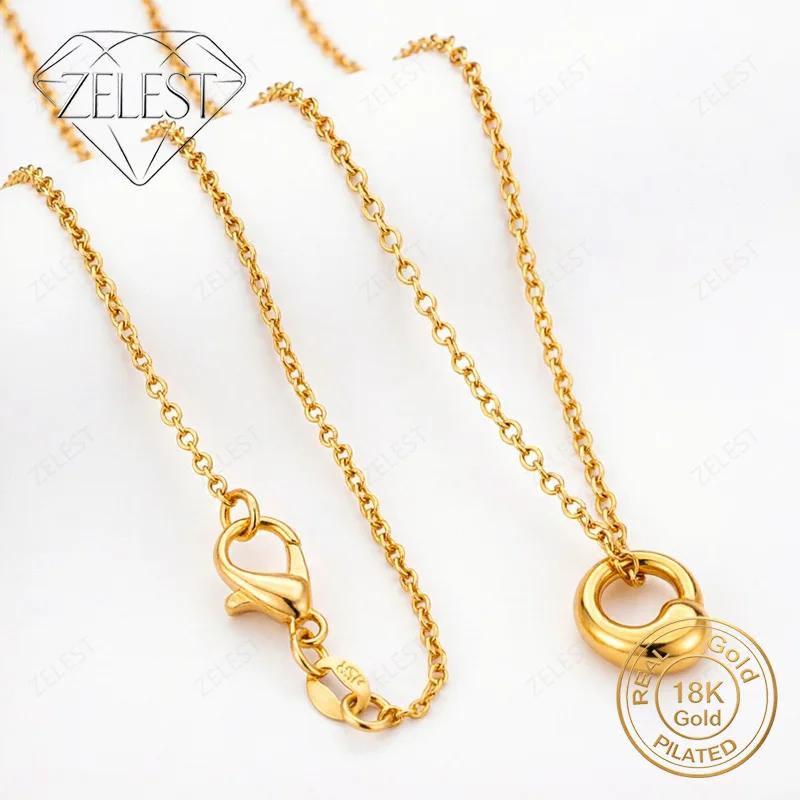 Collier pendentif rond simple en argent sterling 925 plaqué or 18 carats pour femmes, bijoux cadeau