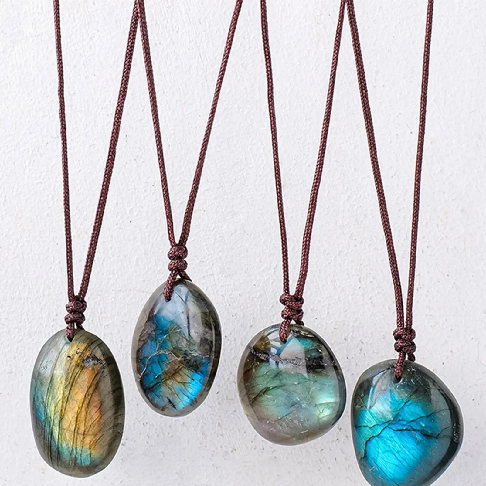 Collier pendentif en labradorite naturelle, cristal de guérison poli, charme en pierre de lune, pierre de paume thérapeutique pour le soulagement du stress et de l'anxiété
