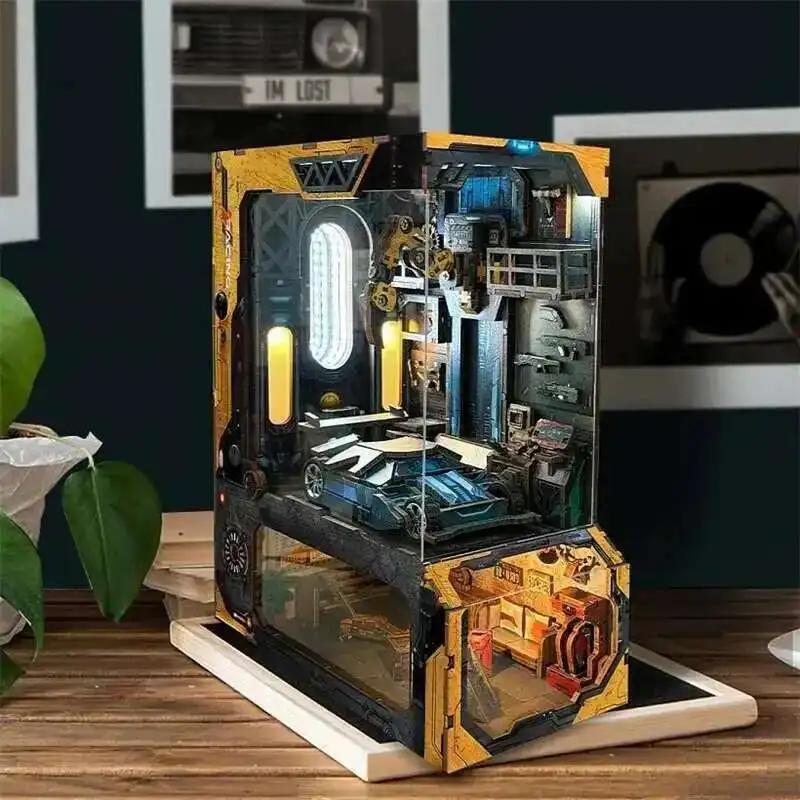 Atelier automobile en bois bricolage coin livre Figurines Miniatures Kits étagère maison serre-livres décoration pour adultes cadeaux faits à la main