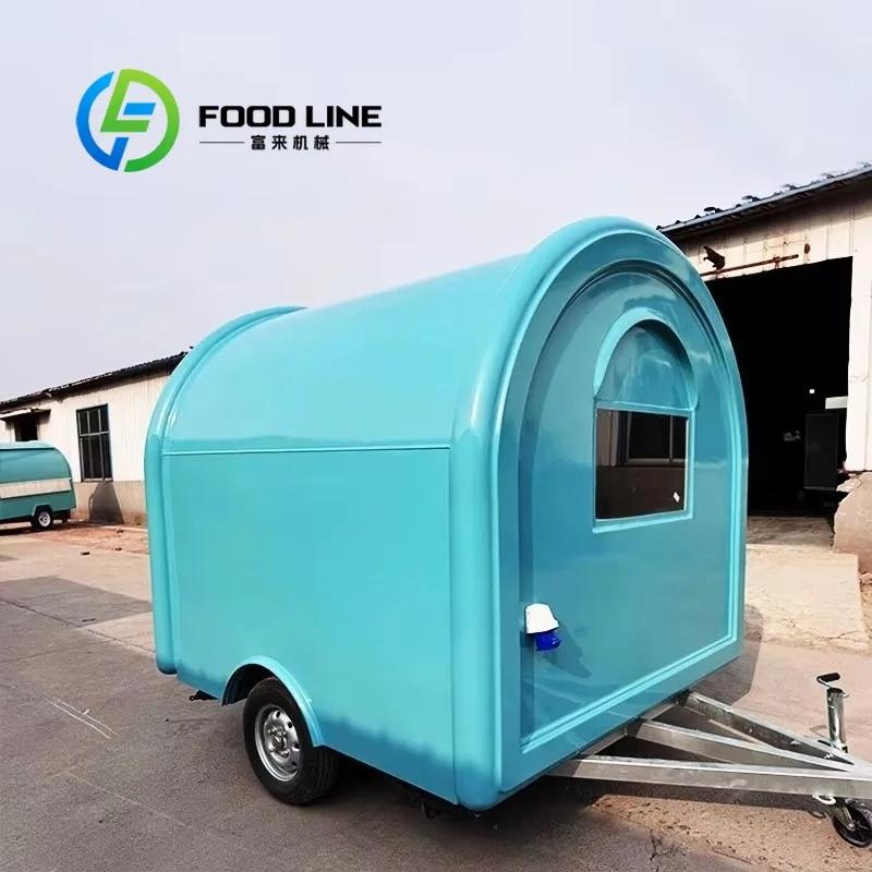 Food Truck Rond Personnalisé, Remorque Alimentaire Mobile Entièrement Équipée pour Café et Usage Commercial