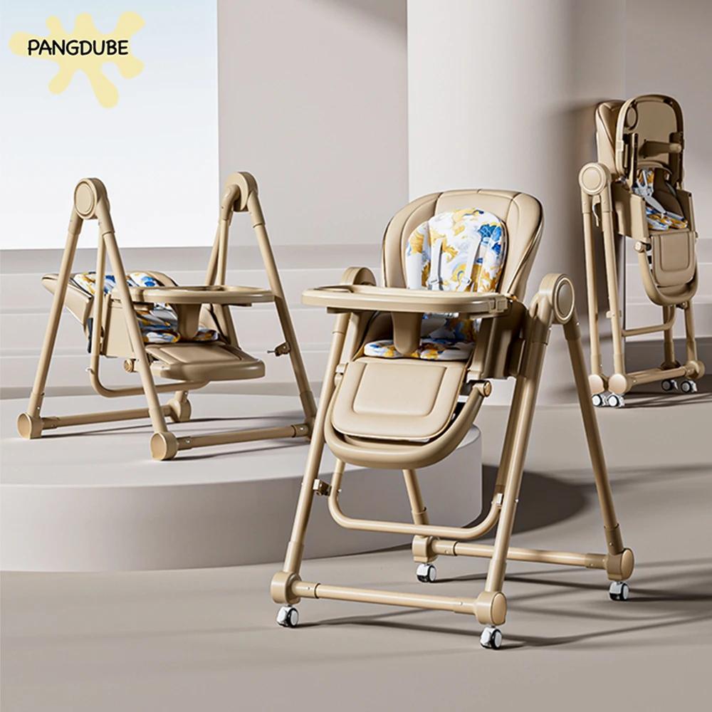 PANGDUBE Chaise haute 2 en 1 pour bébé, siège d'alimentation convertible à bascule avec roulettes, double plateaux, coussin pliable pour 6 mois à 3 ans