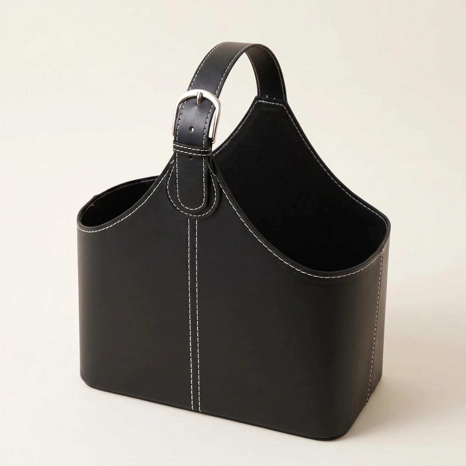 Panier avec poignée aspect cuir, panier cadeau, panier alimentaire, pratique pour les courses au marché, l'organisation du comptoir
