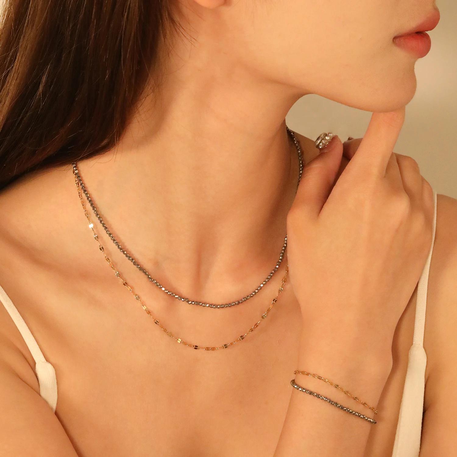 ASONSTEEL Vintage Double couche perles chaîne collier Bracelets femme mode Hiphop rétro Unique Design bijoux 2000s esthétique
