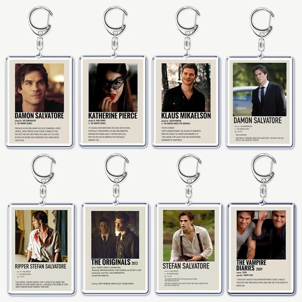 Vampire Diaries-Porte-clés TV pour accessoires de sac, pendentif rectangulaire, porte-clés, bijoux, cadeau, Damon, Elena, Stefan