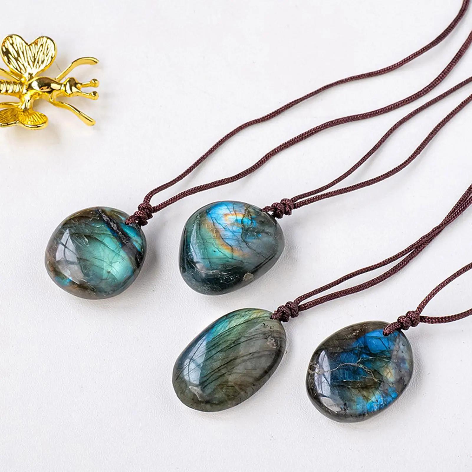 Collier pendentif en labradorite naturelle, pierre de lune polie, charme thérapeutique, pierre de paume pour soulager le stress et l'anxiété, collier en cristal