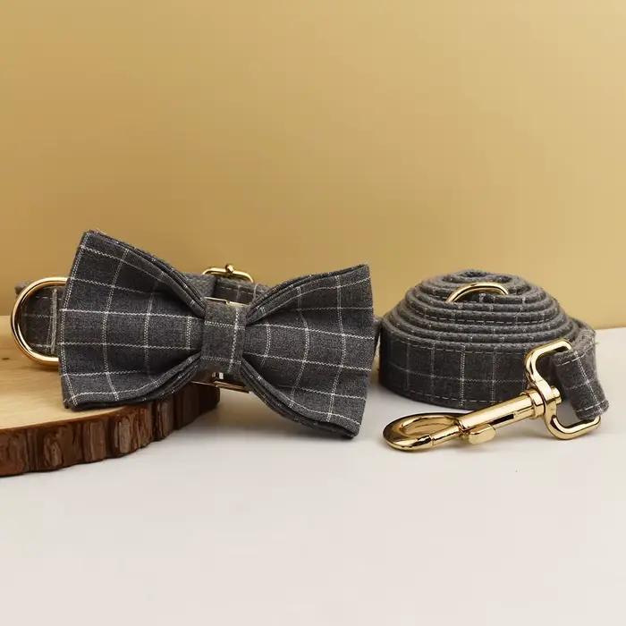 Collier de chien à carreaux de styliste avec nœud papillon, accessoires personnalisés pour chiens, e