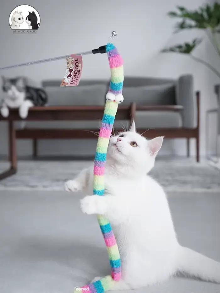 Jouet pour chat plume chat Teaser baguette chat jouet interactif drôle chenille coloré tige Teaser b
