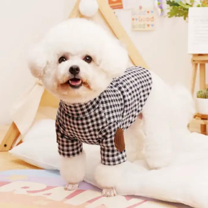 Vêtements en coton doux pour chien, chemise chaude à carreaux pour chien, pull de luxe pour chiot, c