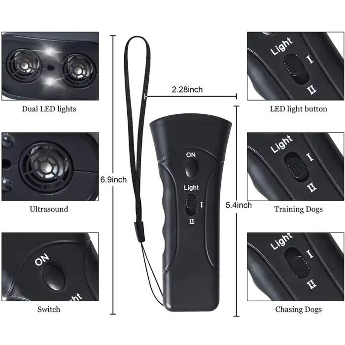 Répulsif anti-aboiement pour chien, dispositif d'entraînement, LED, ultrasons, extérieur, lampe flas