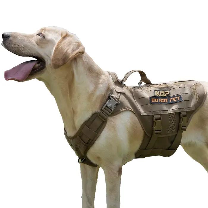 Harnais tactique réglable KQP anti-traction pour chien, en nylon 1000D respirant avec maille, boucle