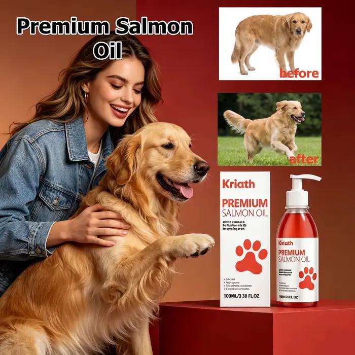 Huile de saumon premium pour animaux de compagnie, oméga 3, fourrure brillante, soutien immunitaire,