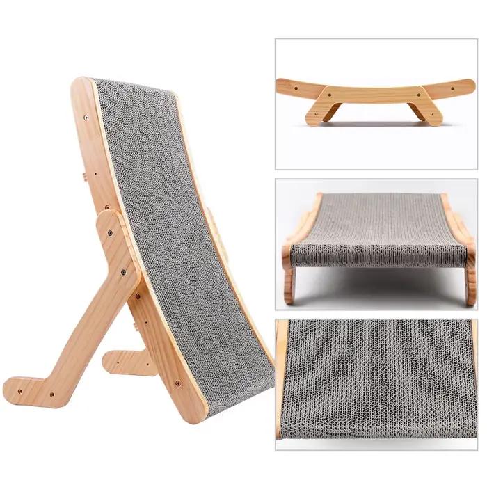 Planche à Gratter pour Chat, Cadre en Bois, Lit Moyen 3 en 1, Poste à Gratter, Jouets Anti-Rayures,