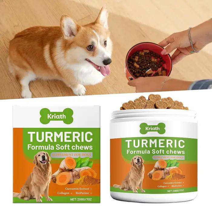 200g de friandises molles bio au curcuma pour chiens, avec curcumines, supplément articulaire au col