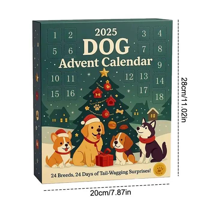 Calendrier de l'Avent pour chien, 2025 à 24 pièces, ornements de races festives 2D, calendrier de l'