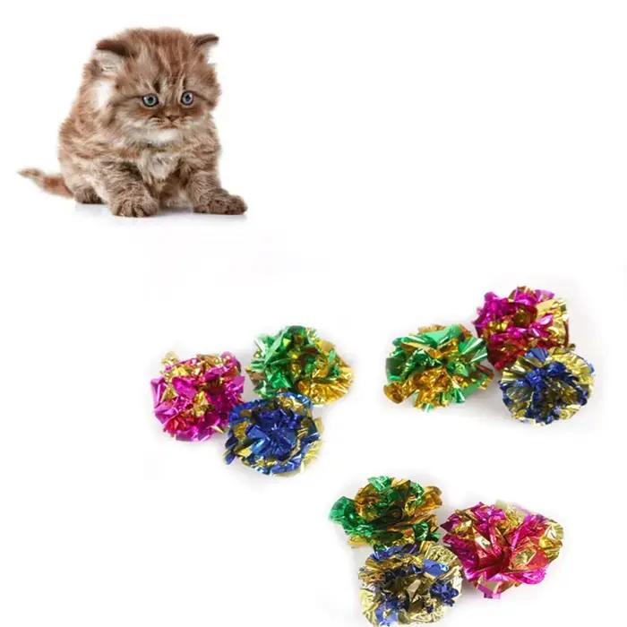 12 pièces boules colorées froissées en aluminium chaton son papier jouet chat jouet boules en Mylar