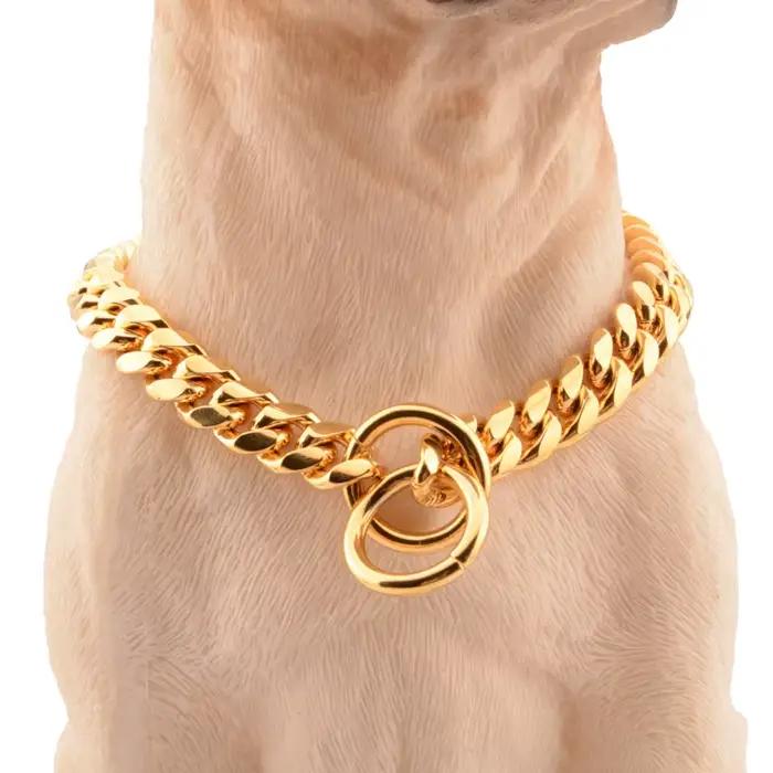 Collier de luxe pour chien, chaîne dorée pour Pitbull, Bulldog, Teddy, Bouledogue Français, collier