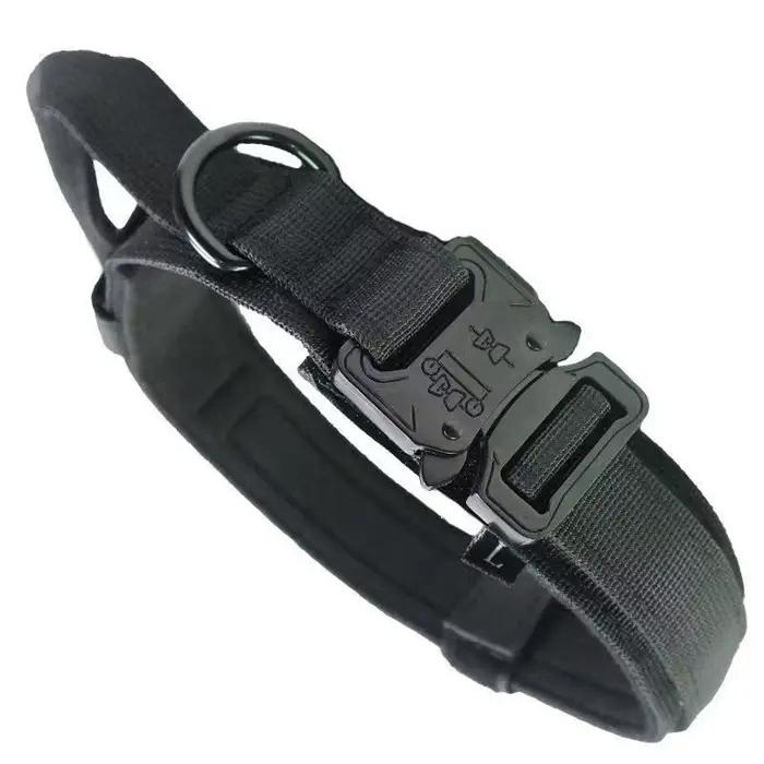 Collier tactique anti-morsure pour chien, double boucle en métal, anneau en D en alliage, collier en