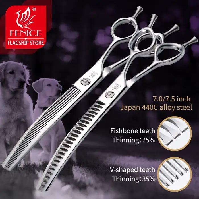 Fenice 7.0/7.5 pouces professionnel chien toilettage ciseaux incurvés amincissement ciseaux pour chi