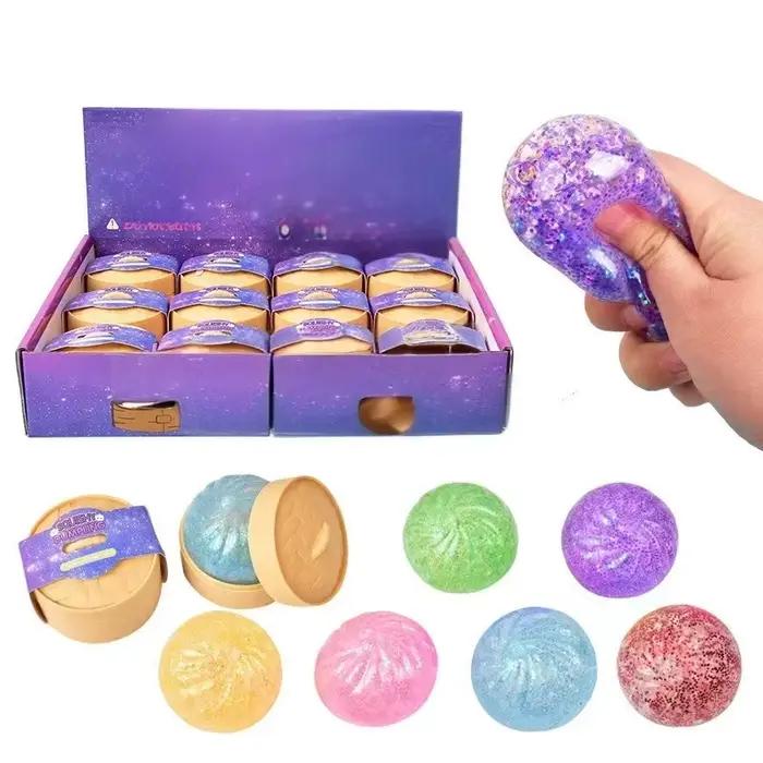 Jouet à presser scintillant à remontée lente, boule anti-stress douce et moelleuse en forme de boule