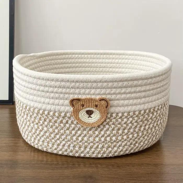 Panier de rangement en tissu motif ours mignon, bac de rangement tissé pour jouets, vêtements, chamb