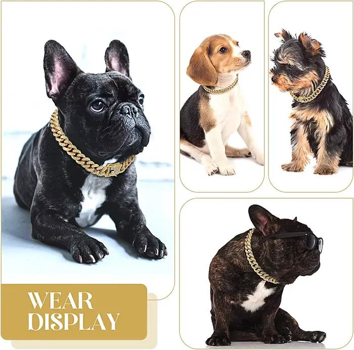 Collier de luxe en chaîne dorée pour chien, collier pour chiot, accessoires de bijoux en cristal, li
