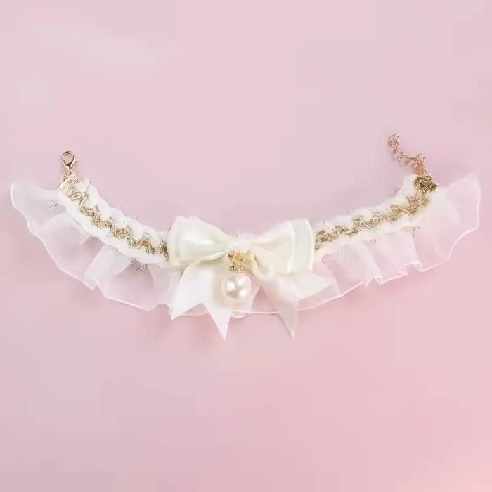 Collier pour chien et chat, mignon, avec nœud en dentelle, réglable, collier-bijou décoratif pour le