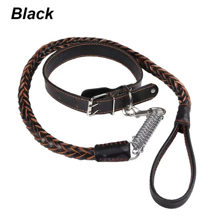 Laisse pour chien robuste et résistante, en cuir véritable tressé, pour l'entraînement des chiens de