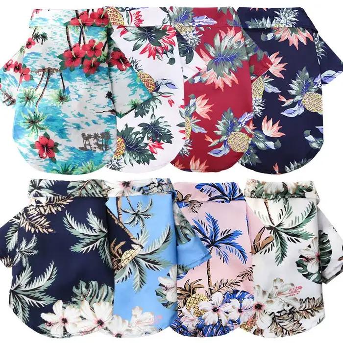 Vêtements d'été pour chiens, cocotier, ananas, fleur, imprimé chien et chat, chemise à manches court