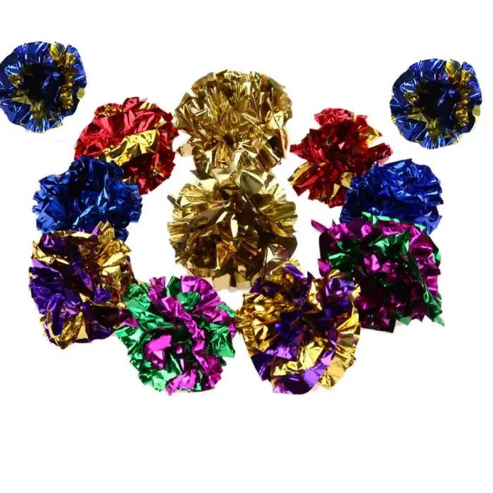 12 pièces boules colorées froissées en aluminium chaton son papier jouet chat jouet boules en Mylar