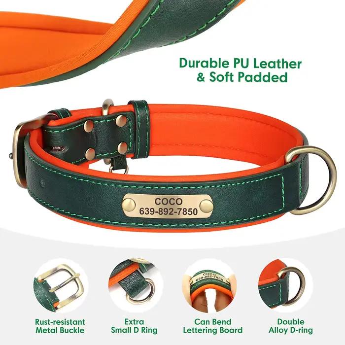 Collier d'identification de chien personnalisé avec laisse, ensemble collier et laisse en cuir PU re