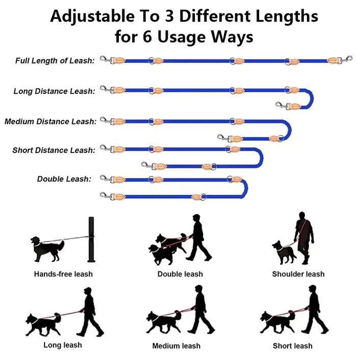 Laisse Double polyvalente pour grand chien de 2e génération, moyenne réglable et en Nylon, laisse ma