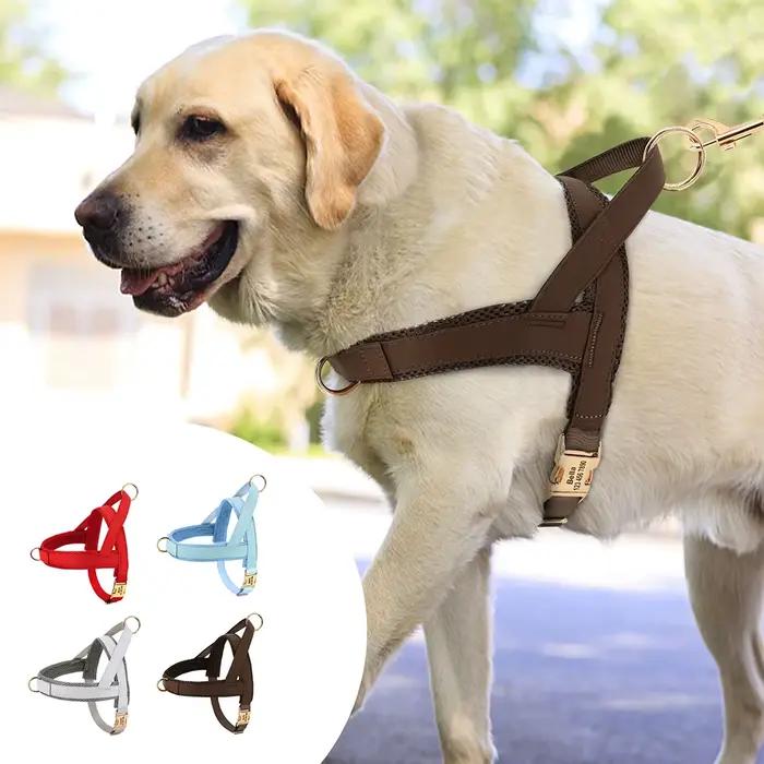 Harnais personnalisé pour grands chiens, gilet réglable en maille gravée en cuir pour animaux de com