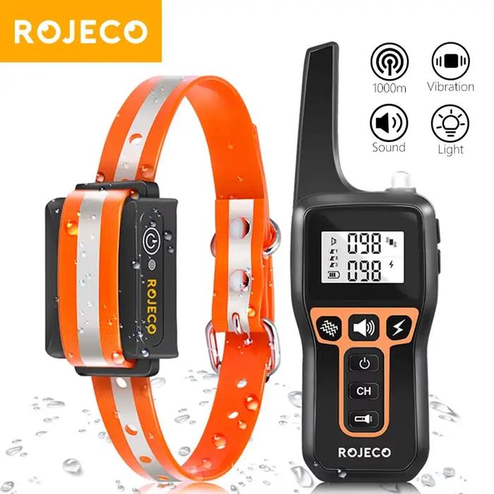 ROJECO 1000m Electric Dog Training Collar Light Waterproof Rechargeable Pet Anti Bark Control Collar