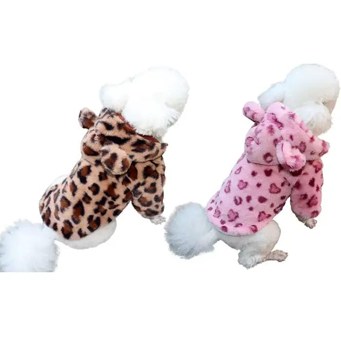 Vêtements d'hiver pour chiens de compagnie, polaire chaude, sweat à capuche, léopard, manteau, veste