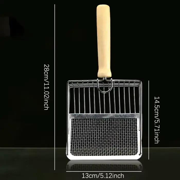 Pelle à litière pour chat, manche en bois en acier inoxydable, facile à rouiller, lavable, cuillère