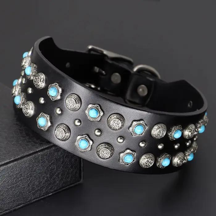 Collier luxueux en cuir véritable pour chien, clouté à pointes, pour animaux de compagnie, bijoux en