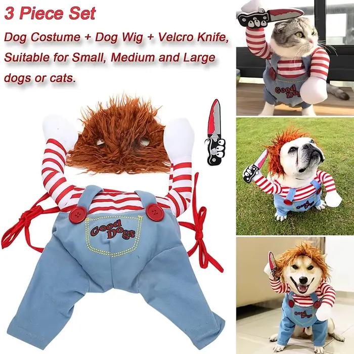 Costume d'Halloween pour animaux de compagnie, vêtements pour chiens, combinaison Chucky, beurre mor