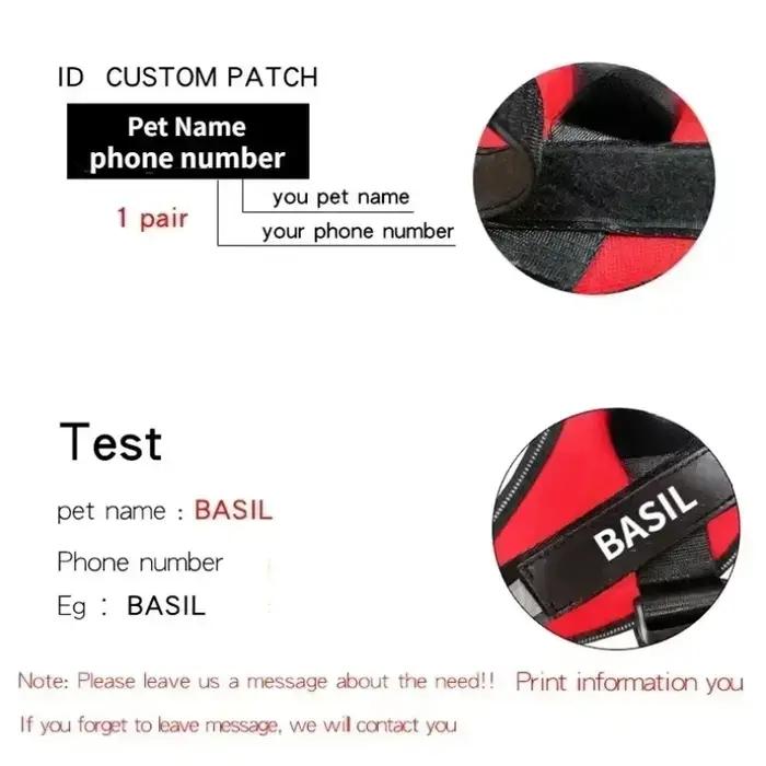 Harnais pour chien, patch personnalisé réfléchissant, respirant, sans traction, gilet d'entraînement