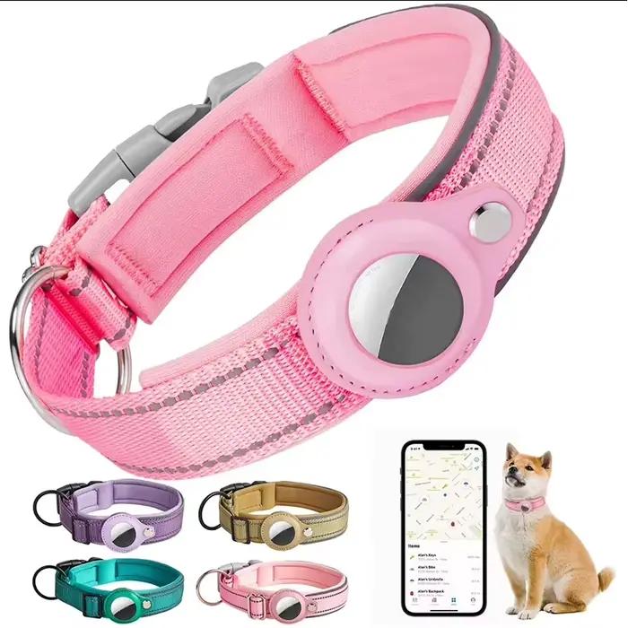 Collier réfléchissant pour chien AirTag, collier pour chien robuste avec support AirTag réglable, ac