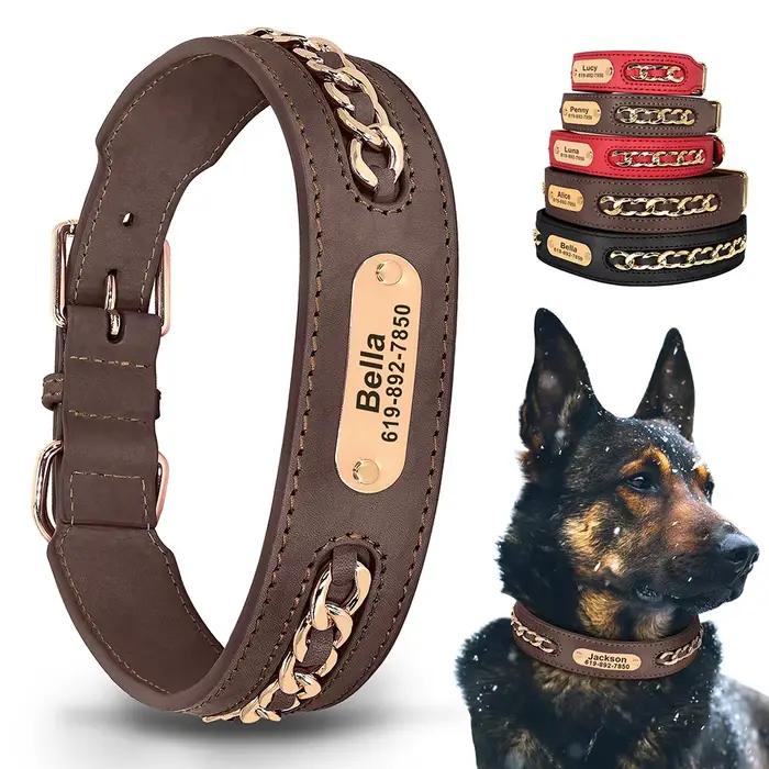 Accessoires de collier de chien en cuir personnalisés, étiquette d'identification personnalisée, col