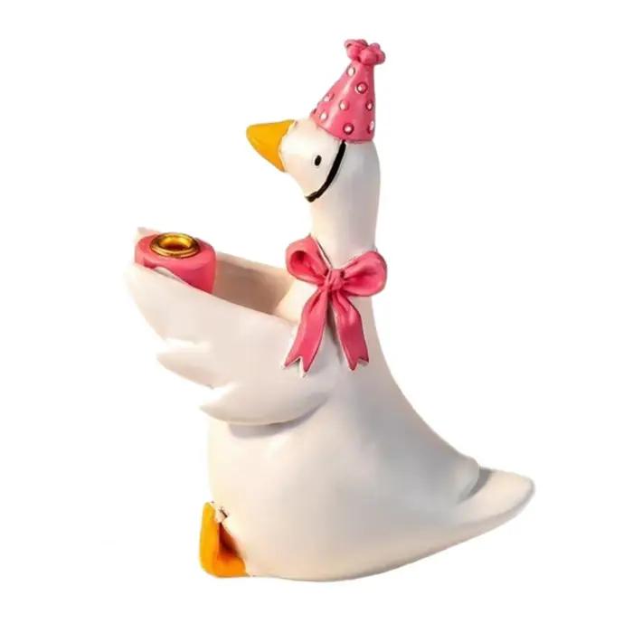 Figurine de canard en résine mignonne à pois avec nœud, petite statue de canard pour décoration de g