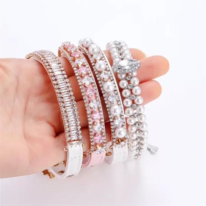 Collier de perles avec strass pour chat, accessoire ajustable pour animaux de compagnie, chiot, lapi