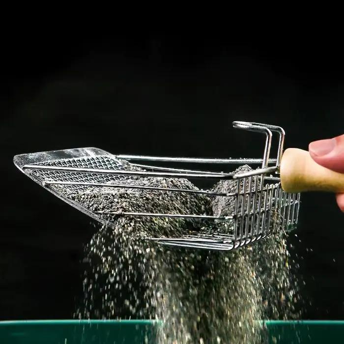 Pelle à litière pour chat, manche en bois en acier inoxydable, facile à rouiller, lavable, cuillère