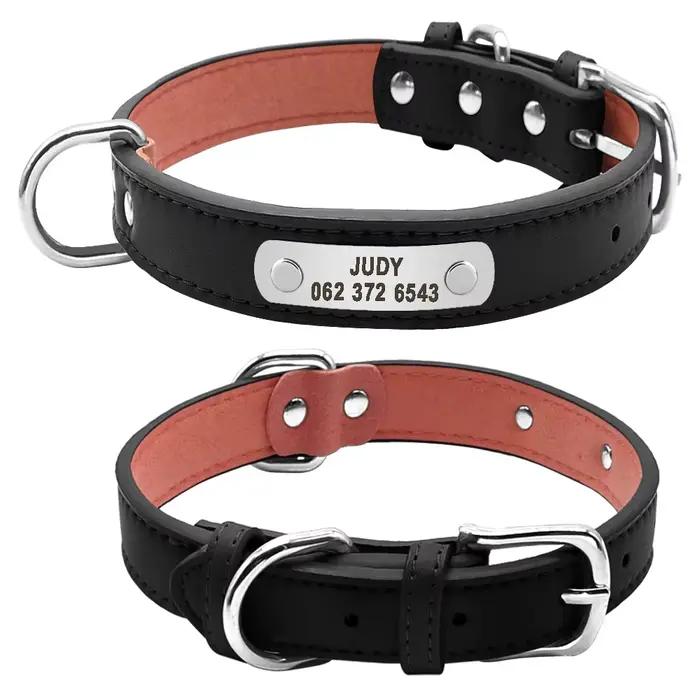 Grand collier de chien personnalisé Durable en cuir PU rembourré colliers d'identification pour anim