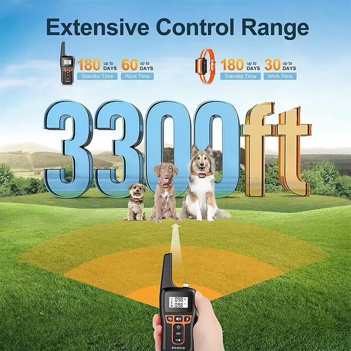 ROJECO 1000m Electric Dog Training Collar Light Waterproof Rechargeable Pet Anti Bark Control Collar