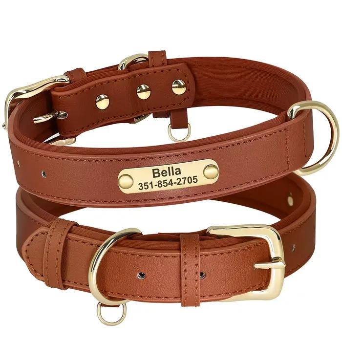 Collier de chien en cuir PU personnalisé colliers de chien rembourrés doux collier d'identification
