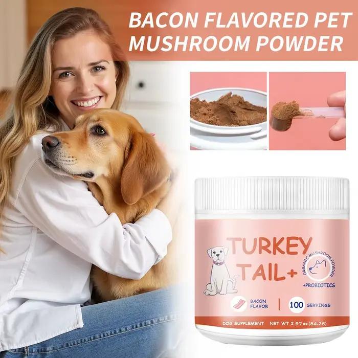 Poudre de champignons pour chiens et chats saveur bacon – Complément naturel pour le soutien immunit