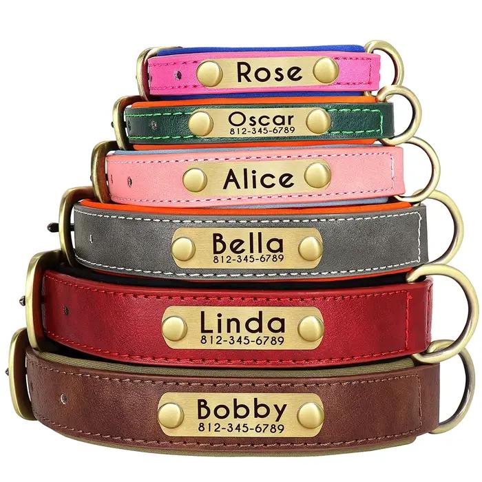 Collier pour chien avec plaque signalétique en cuir PU personnalisé, colliers pour chiens rembourrés